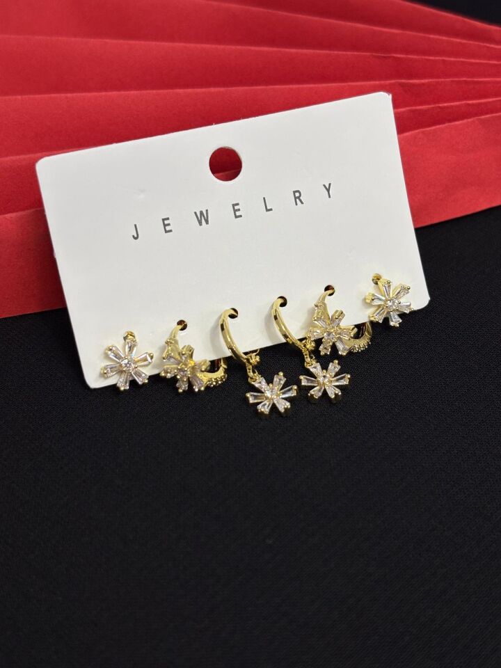 Melisa Takı & Aksesuar 316L Çelik Jewelry Gold Renk 6lı Set Zirkon Taşlı Küpe