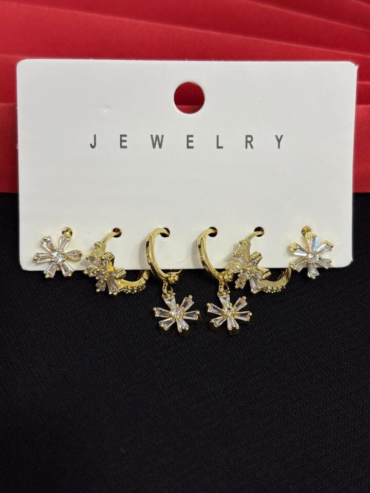 Melisa Takı & Aksesuar 316L Çelik Jewelry Gold Renk 6lı Set Zirkon Taşlı Küpe
