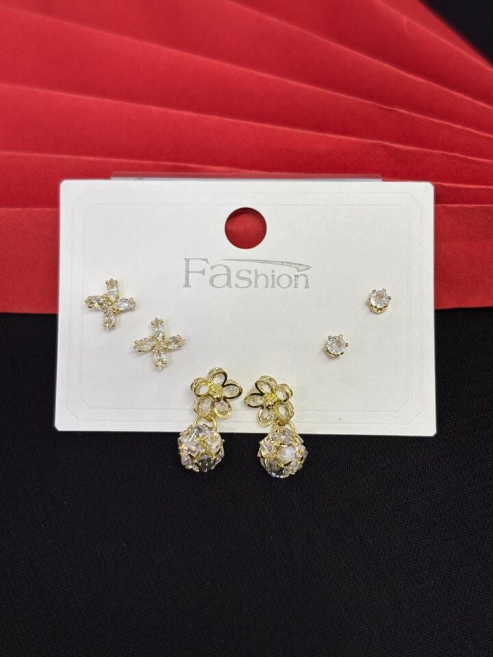 Melisa Takı & Aksesuar 316L Çelik Fashıon Gold Renk 6lı Set Zirkon Taşlı Küpe