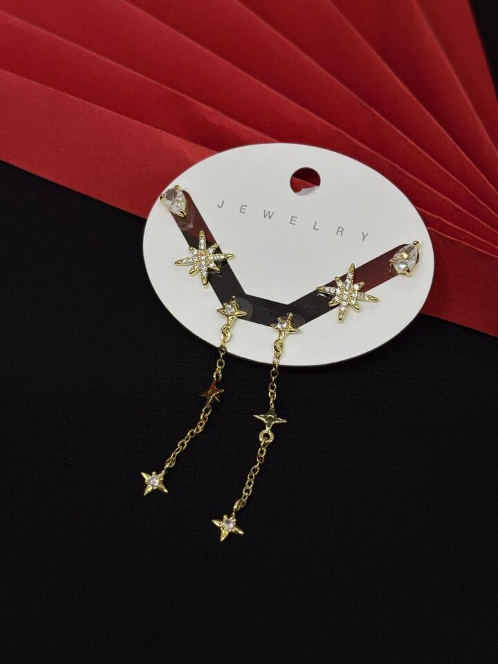 Melisa Takı & Aksesuar 316L Çelik Jewelry Gold Renk 6lı Set Zirkon Taşlı Küpe