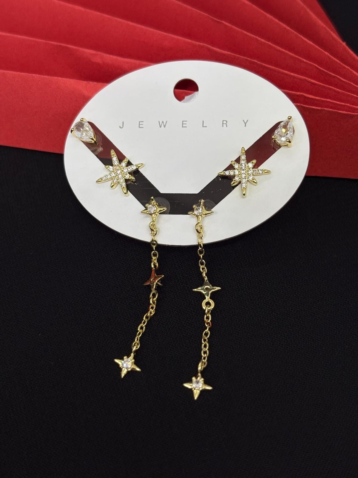 Melisa Takı & Aksesuar 316L Çelik Jewelry Gold Renk 6lı Set Zirkon Taşlı Küpe
