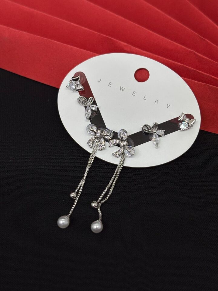 Melisa Takı & Aksesuar 316L Çelik Jewelry Gümüş Renk 6lı Set Zirkon Taşlı Küpe