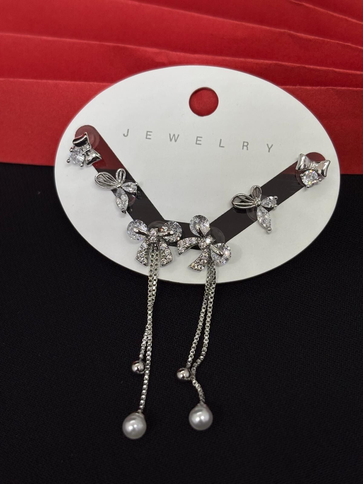 Melisa Takı & Aksesuar 316L Çelik Jewelry Gümüş Renk 6lı Set Zirkon Taşlı Küpe