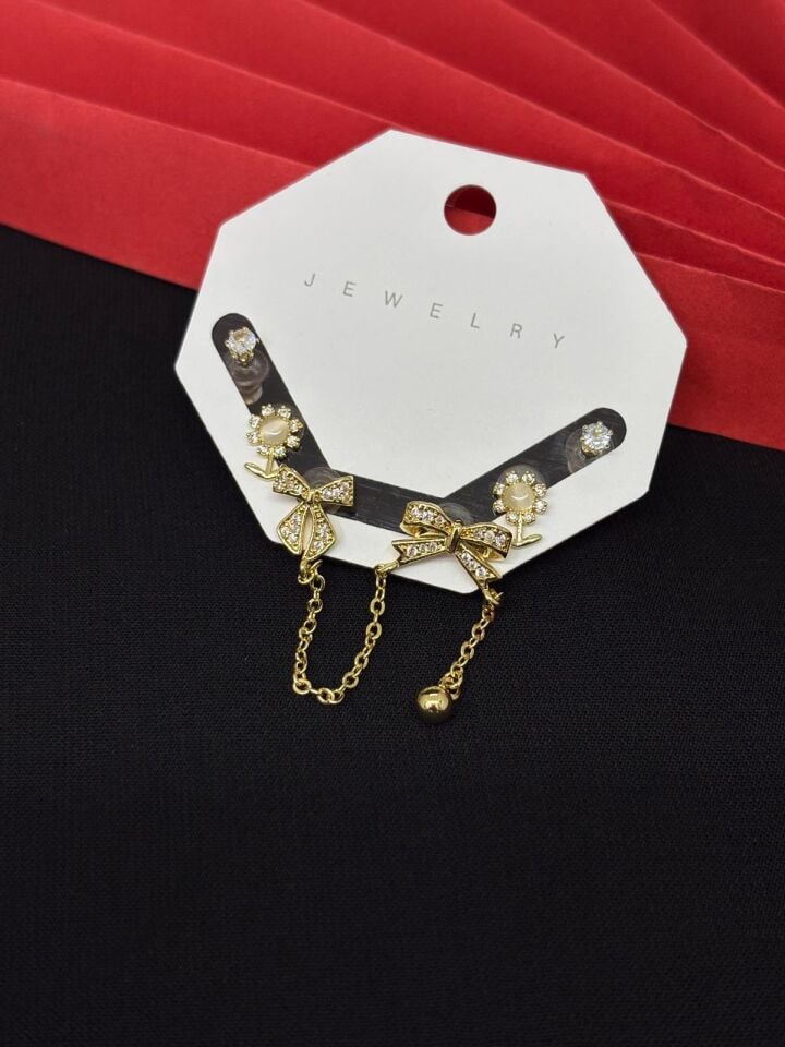 Melisa Takı & Aksesuar 316L Çelik Jewelry Gold Renk 6lı Set Zirkon Taşlı Küpe