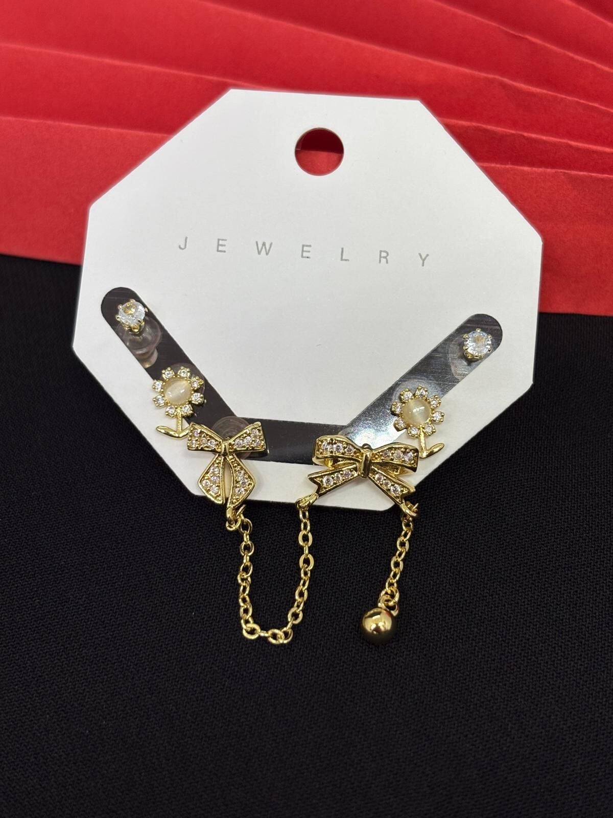 Melisa Takı & Aksesuar 316L Çelik Jewelry Gold Renk 6lı Set Zirkon Taşlı Küpe