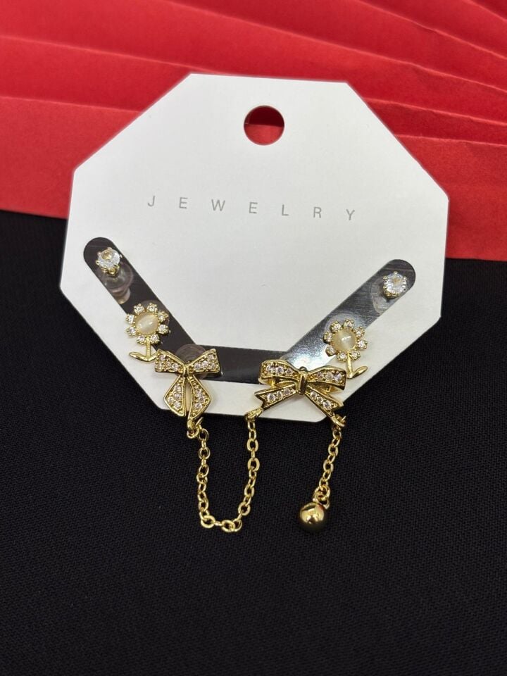 Melisa Takı & Aksesuar 316L Çelik Jewelry Gold Renk 6lı Set Zirkon Taşlı Küpe