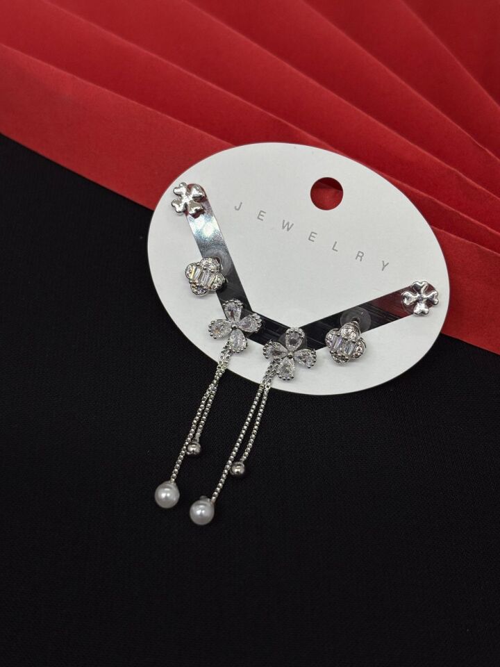 Melisa Takı & Aksesuar 316L Çelik Jewelry Gümüş Renk 6lı Set Zirkon Taşlı Küpe