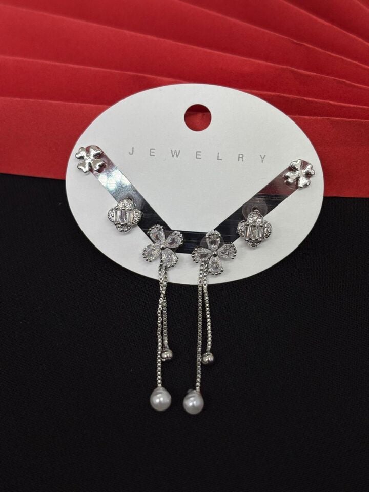 Melisa Takı & Aksesuar 316L Çelik Jewelry Gümüş Renk 6lı Set Zirkon Taşlı Küpe