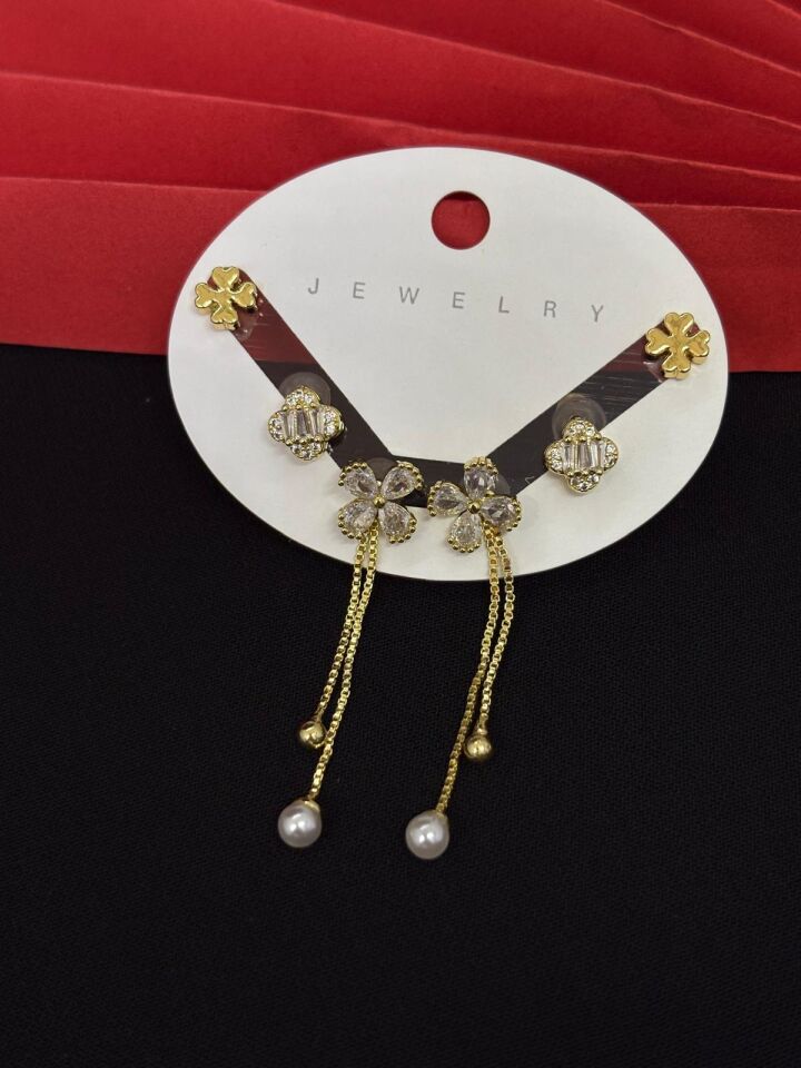 Melisa Takı & Aksesuar 316L Çelik Jewelry Gold Renk 6lı Set Zirkon Taşlı Küpe