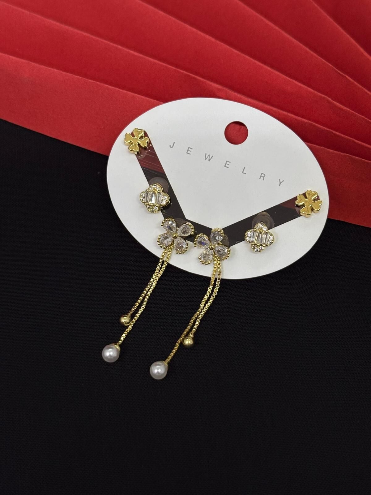 Melisa Takı & Aksesuar 316L Çelik Jewelry Gold Renk 6lı Set Zirkon Taşlı Küpe