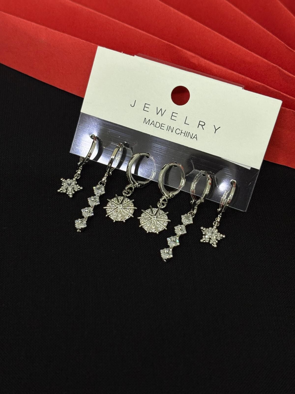 Melisa Takı & Aksesuar 316L Çelik Jewelry Gümüş Renk 6lı Set Zirkon Taşlı Küpe