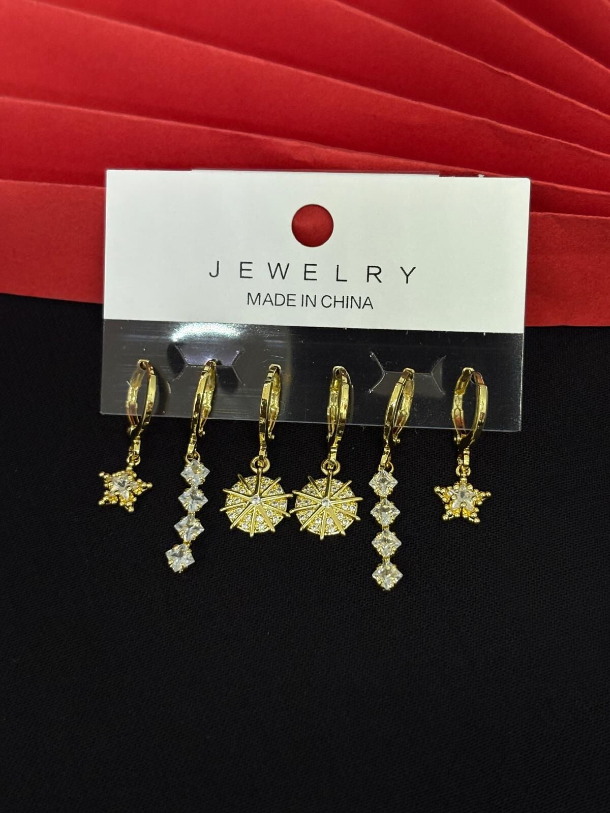 Melisa Takı & Aksesuar 316L Çelik Jewelry Gold Renk 6lı Set Zirkon Taşlı Küpe