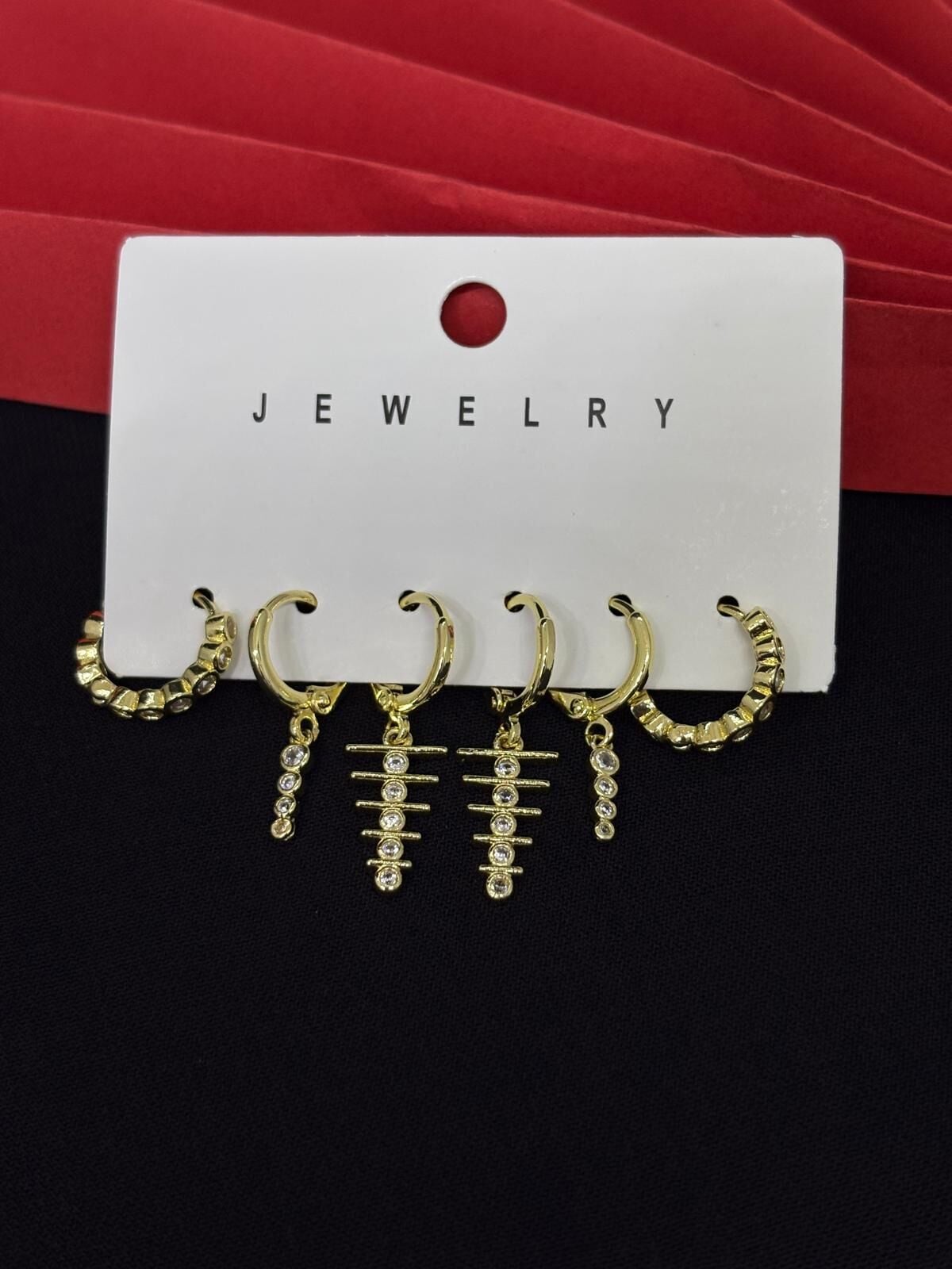 Melisa Takı & Aksesuar 316L Çelik Jewelry Gold Renk 6lı Set Zirkon Taşlı Küpe