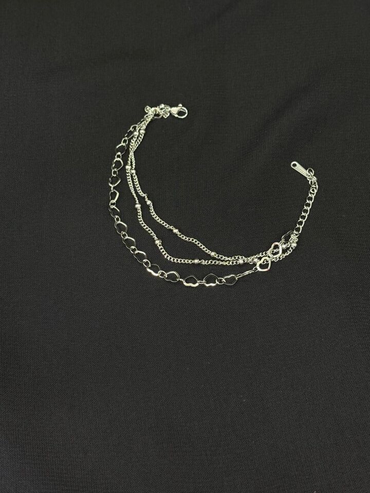 316L Çelik Gümüş Renk Üçlü Kalp Bileklik